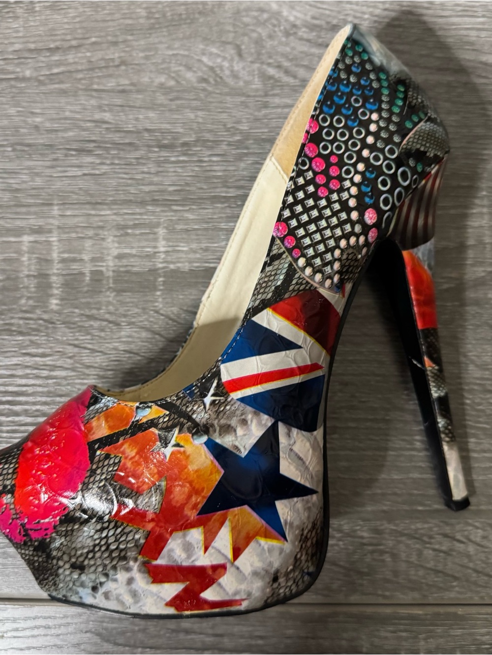 Bumper Graphic Platform Heels Size 8.5 Multicolor Stiletto Party Club Y2K